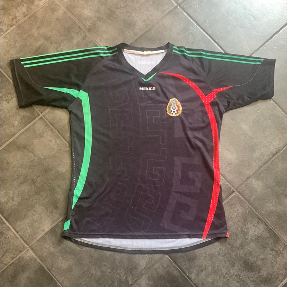 Adidas Black Mexico Soccer Jersey with Green and Red Stripes
